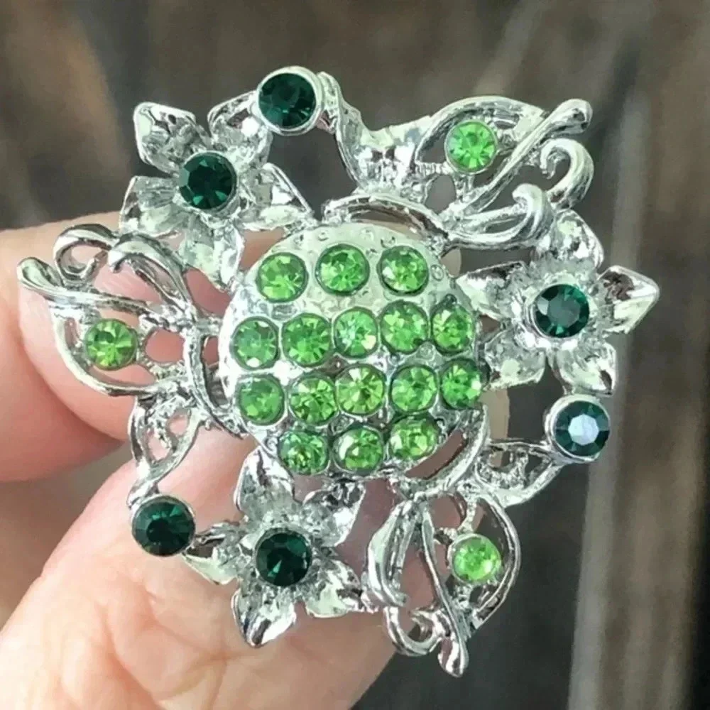 3 for $25/ Elegant Emerald & Peridot Gemstone Silver Sweater Brooch Lapel Pin 2